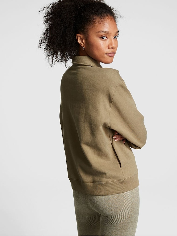 Victoria's Secret PINK Dusted Olive Green Polo Sweatshirt - Image 2 of 3