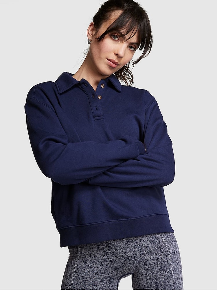 Victoria's Secret PINK Midnight Navy Blue Polo Sweatshirt - Image 1 of 3