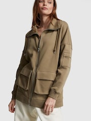 Victoria's Secret PINK Dusted Olive Green Oversized Cargo Pocket Full Zip Jacket - Image 1 of 3