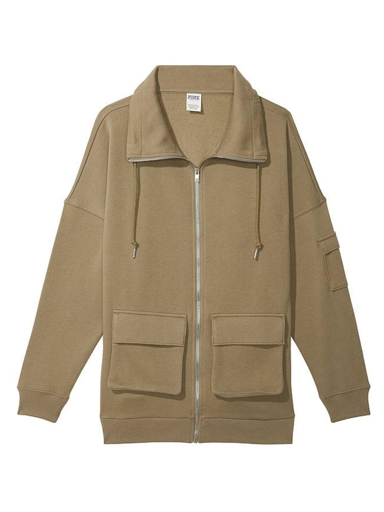 Victoria's Secret PINK Dusted Olive Green Oversized Cargo Pocket Full Zip Jacket - Image 3 of 3