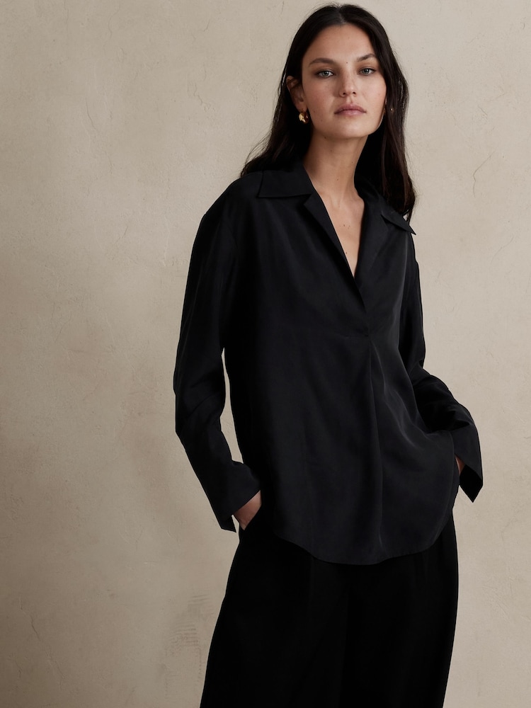 Banana Republic Black Aurora Mulberry Silk Shirt - Image 1 of 1 Banana Republic Black Aurora Mulberry Silk Shirt - Image 1 of 1
