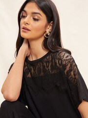 Friends Like These Black Lace Short Sleeve V Neck Tunic Top - Image 4 of 4