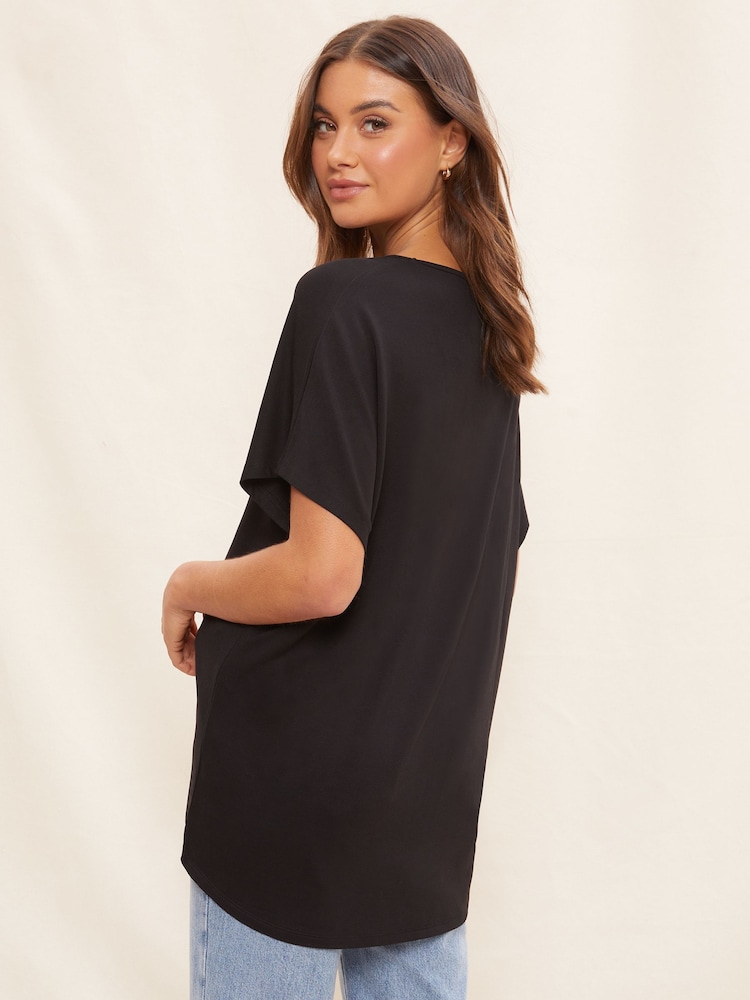 Friends Like These Black Criss Cross Short Sleeve V Neck Tunic Top - Image 2 of 4