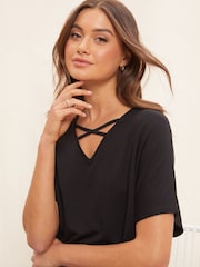 Friends Like These Black Criss Cross Short Sleeve V Neck Tunic Top - Image 4 of 4