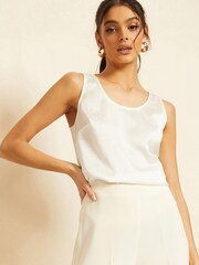 Friends Like These Ivory White Satin Scoop Neck Shell Top - Image 1 of 4