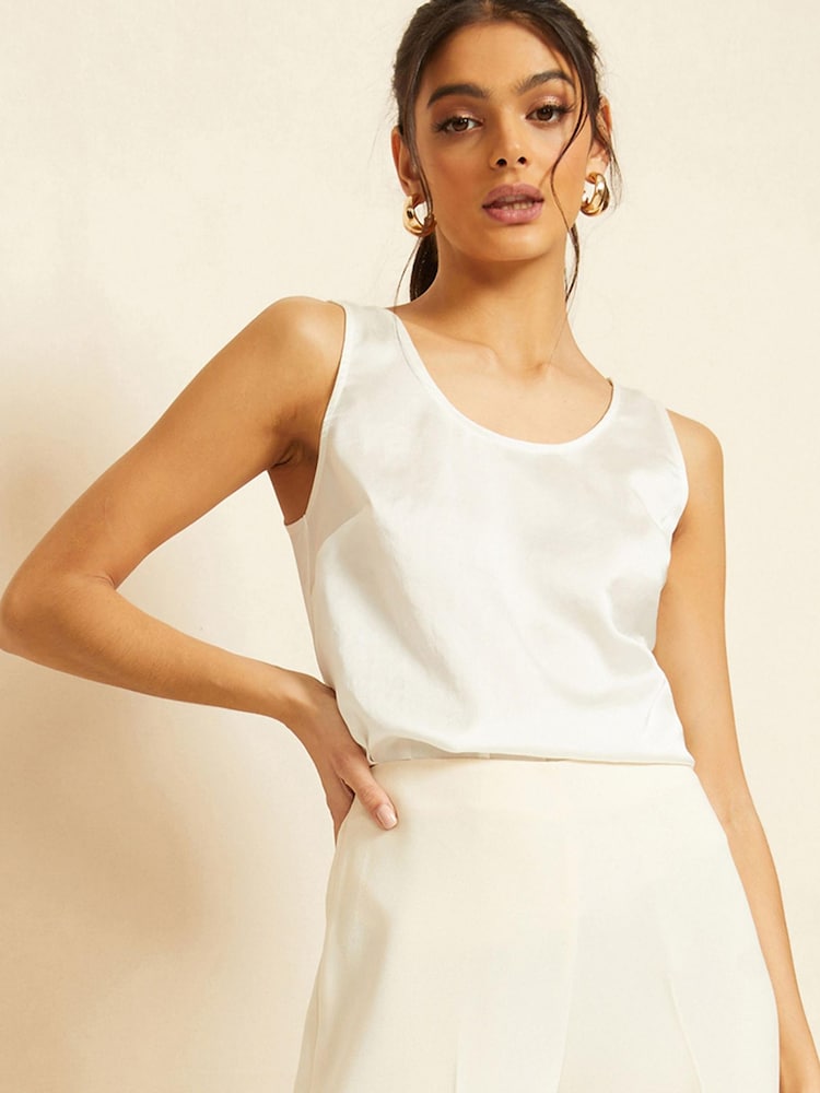 Friends Like These Ivory White Satin Scoop Neck Shell Top - Image 1 of 4