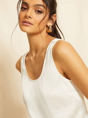 Friends Like These Ivory White Satin Scoop Neck Shell Top - Image 4 of 4