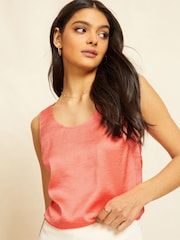 Friends Like These Coral Pink Satin Scoop Neck Shell Top - Image 1 of 3