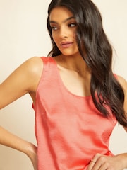 Friends Like These Coral Pink Satin Scoop Neck Shell Top - Image 2 of 3