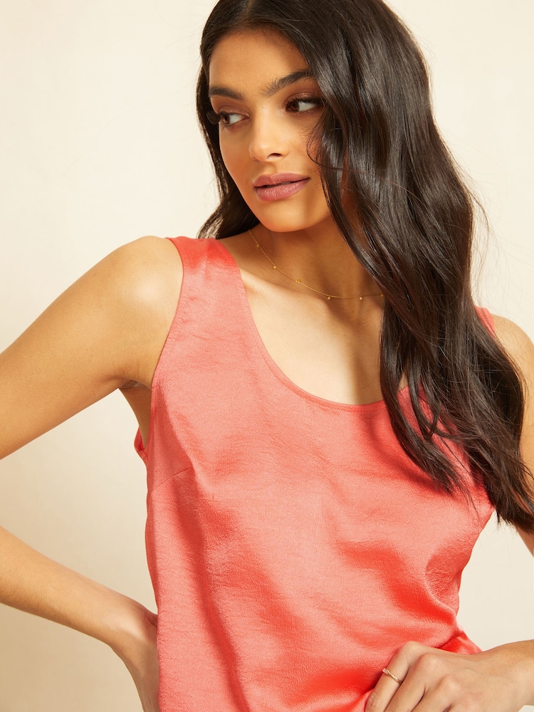Friends Like These Coral Pink Satin Scoop Neck Shell Top - Image 2 of 3