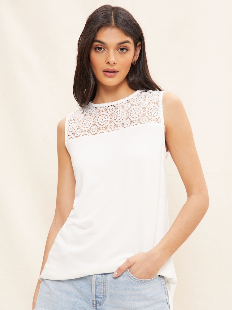 Friends Like These White Crochet Sleeveless Tunic Top - Image 1 of 4 Friends Like These White Crochet Sleeveless Tunic Top - Image 1 of 4