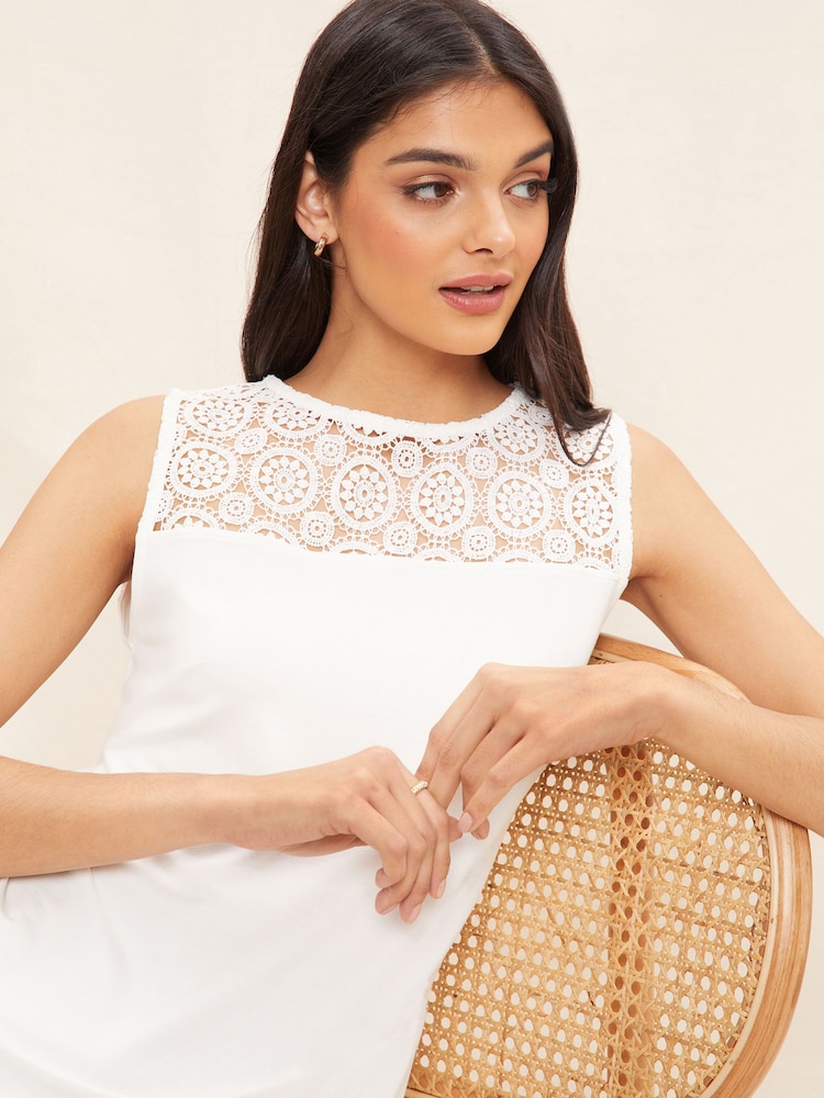 Friends Like These White Crochet Sleeveless Tunic Top - Image 4 of 4 Friends Like These White Crochet Sleeveless Tunic Top - Image 4 of 4