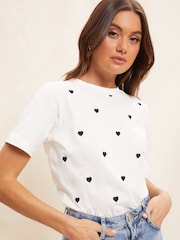 Friends Like These White Round Neck Heart Embroidered T-Shirt - Image 1 of 4