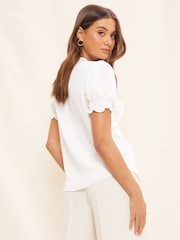 Friends Like These White Ruffle Front Puff Sleeve Blouse - Image 2 of 4