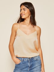 Friends Like These Cream Strappy Sleeveless Satin Cami Top - Image 1 of 4