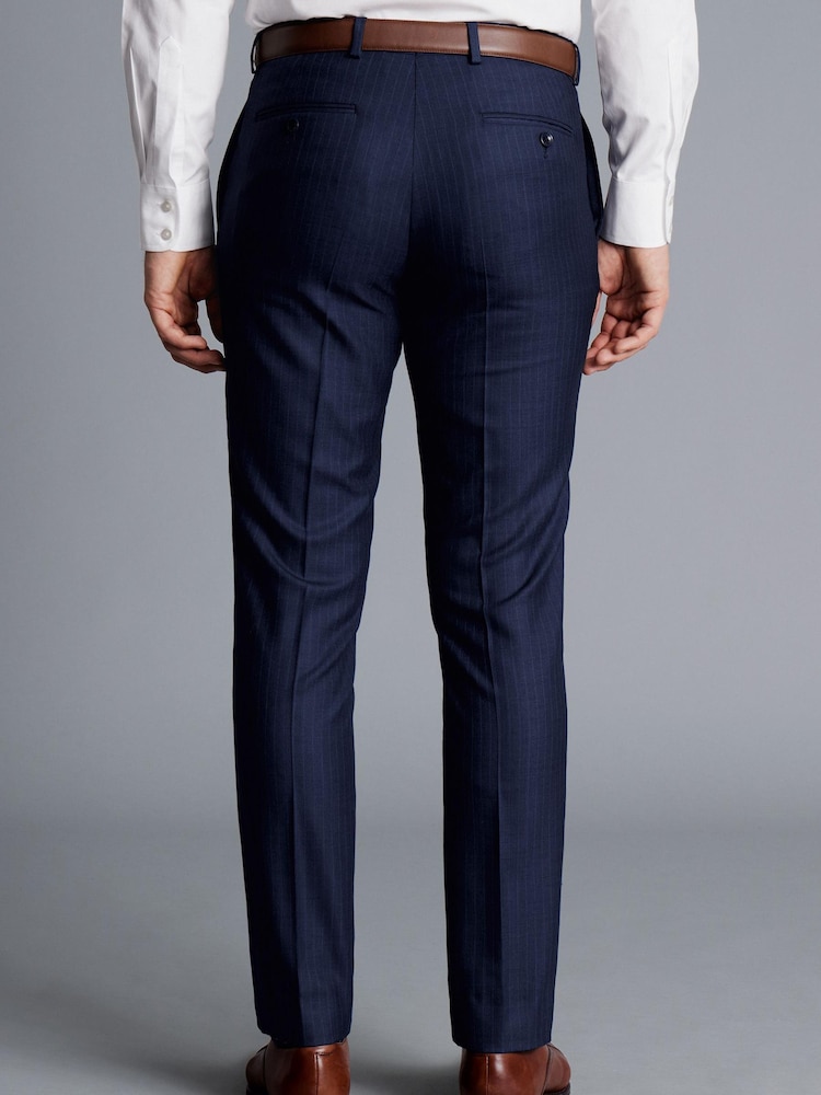 Charles Tyrwhitt French Blue Slim Fit Ultimate Performance Stripe Suit Trouser - Image 2 of 4