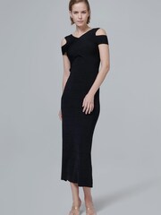 leem Black Open-Shoulder Knitted Midi Dress - Image 1 of 6