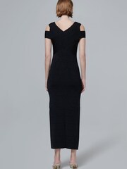 leem Black Open-Shoulder Knitted Midi Dress - Image 3 of 6