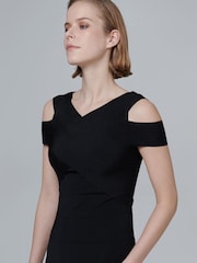 leem Black Open-Shoulder Knitted Midi Dress - Image 5 of 6