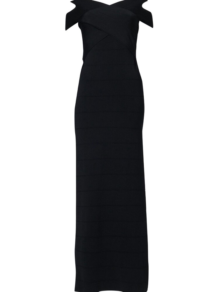 leem Black Open-Shoulder Knitted Midi Dress - Image 6 of 6