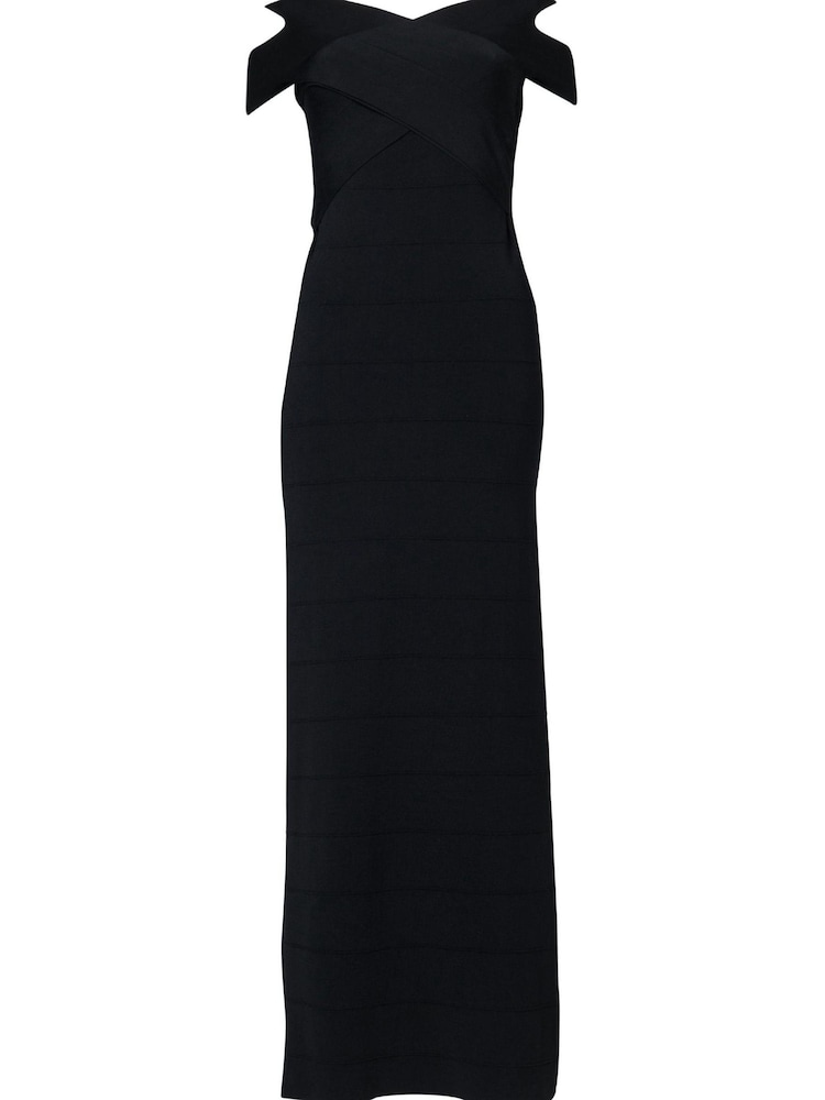 leem Black Open-Shoulder Knitted Midi Dress - Image 6 of 6 leem Black Open-Shoulder Knitted Midi Dress - Image 6 of 6