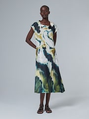 leem Green Water Marble Print Cowl Neck Midi Dress - Image 1 of 5