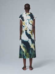 leem Green Water Marble Print Cowl Neck Midi Dress - Image 2 of 5