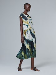 leem Green Water Marble Print Cowl Neck Midi Dress - Image 3 of 5