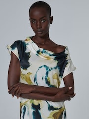 leem Green Water Marble Print Cowl Neck Midi Dress - Image 4 of 5