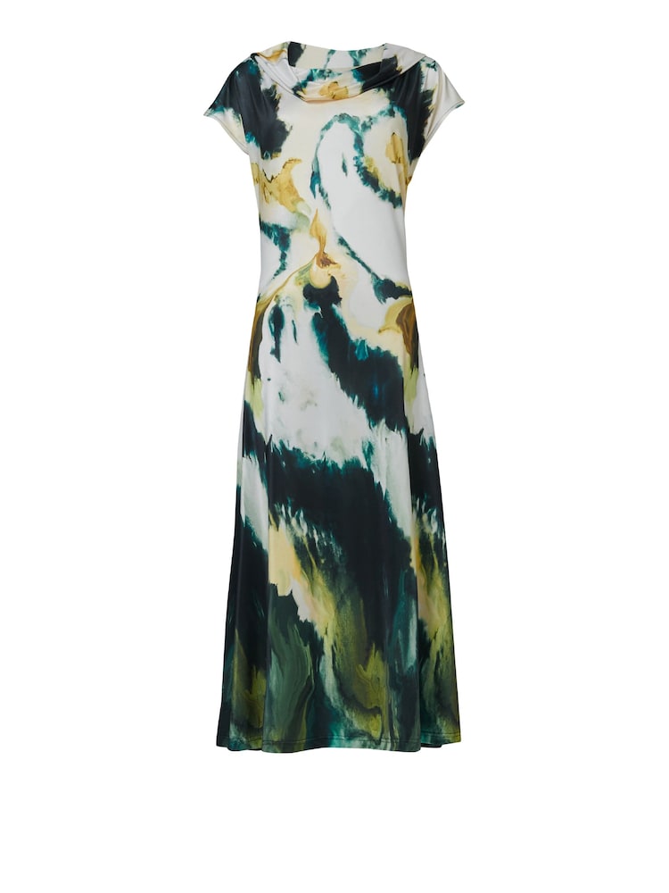 leem Green Water Marble Print Cowl Neck Midi Dress - Image 5 of 5