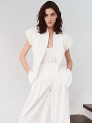 leem Cream Wide-Leg Pleated Trousers - Image 1 of 6