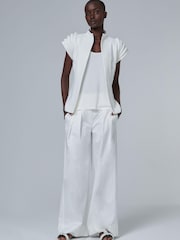 leem Cream Wide-Leg Pleated Trousers - Image 3 of 6