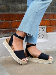 Schwarz - Linzi Luna Zweiteilige Sandalen aus Nubukleder mit Plateau-Keilabsatz im Espadrille-Stil - Bild 1 von 5