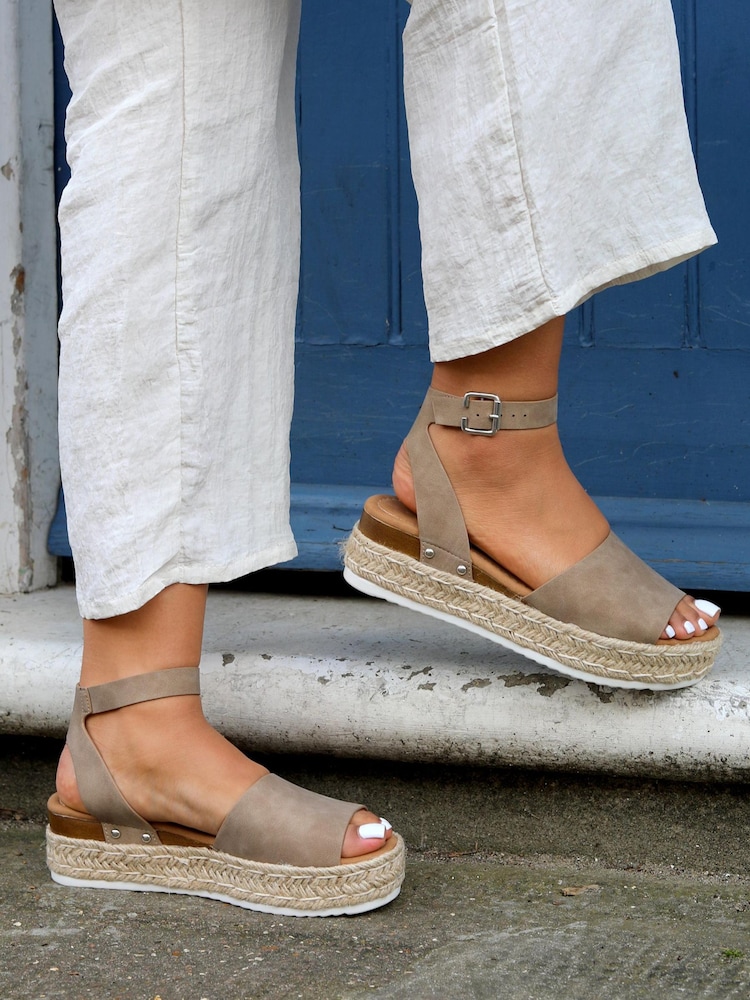 Taupe - Linzi Luna Zweiteilige Sandalen aus Nubukleder mit Plateau-Keilabsatz im Espadrille-Stil - Bild 2 von 5