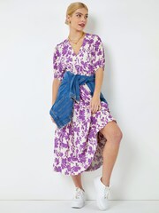 Dusk Purple & White Floral Tiered Midi Smock Dress - Image 1 of 5