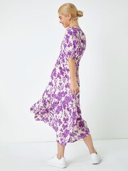 Dusk Purple & White Floral Tiered Midi Smock Dress - Image 3 of 5