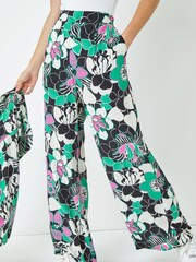 Dusk Black Green & Pink Floral Wide Leg Trousers - Image 1 of 5