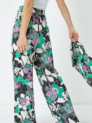 Dusk Black Green & Pink Floral Wide Leg Trousers - Image 2 of 5