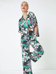 Dusk Black Green & Pink Floral Wide Leg Trousers - Image 3 of 5