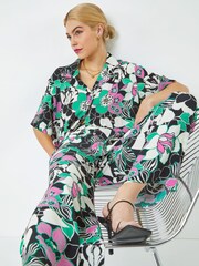 Dusk Black Green & Pink Floral Wide Leg Trousers - Image 5 of 5