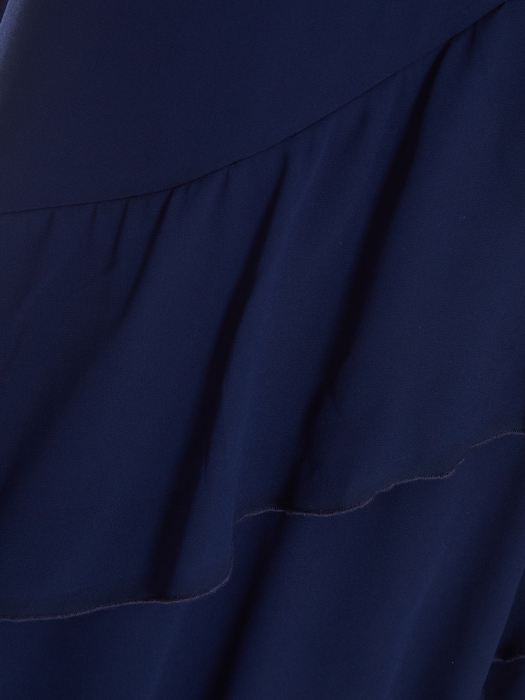 Quiz Navy Blue Chiffon Frill Maxi Dress - Image 4 of 5