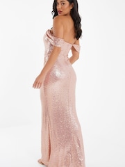 Quiz Light Pink Sequin Bardot Maxi Dress - Image 4 of 5