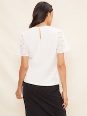 Friends Like These White Flutter Sleeve Broderie T-Shirt - Image 2 of 4