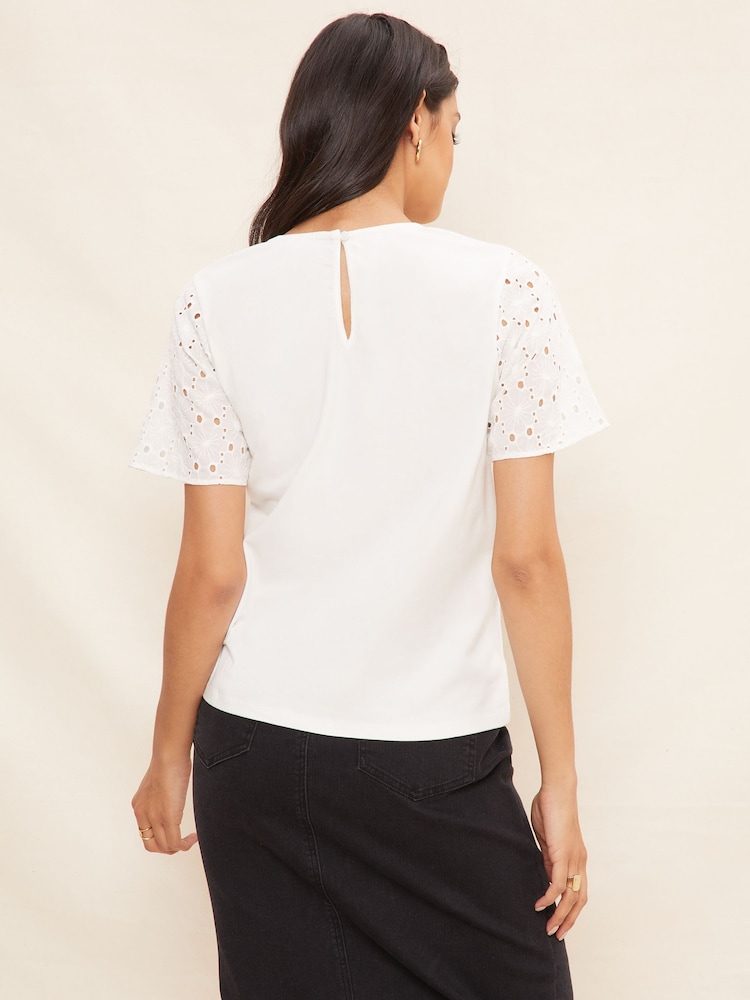 Friends Like These White Flutter Sleeve Broderie T-Shirt - Image 2 of 4