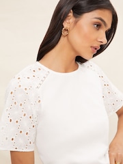 Friends Like These White Flutter Sleeve Broderie T-Shirt - Image 4 of 4