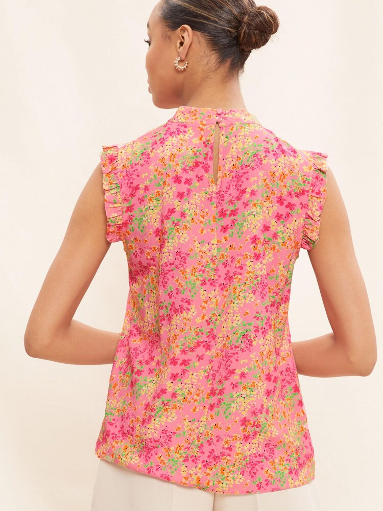 Friends Like These Pink Ruffle Sleeve High Neck Shell Top - Image 2 of 4