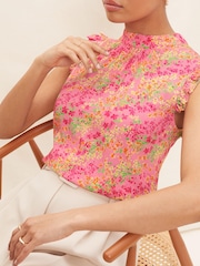 Friends Like These Pink Ruffle Sleeve High Neck Shell Top - Image 4 of 4