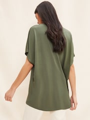 Friends Like These Khaki Green Criss Cross Short Sleeve V Neck Tunic Top - Image 2 of 4