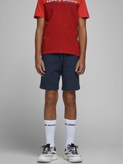 JACK & JONES JUNIOR Navy Printed Logo Sweat Short - Image 1 of 5