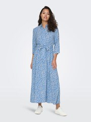 JDY Blue Ditsy Floral Printed Midi Shirt Dress - Image 1 of 5